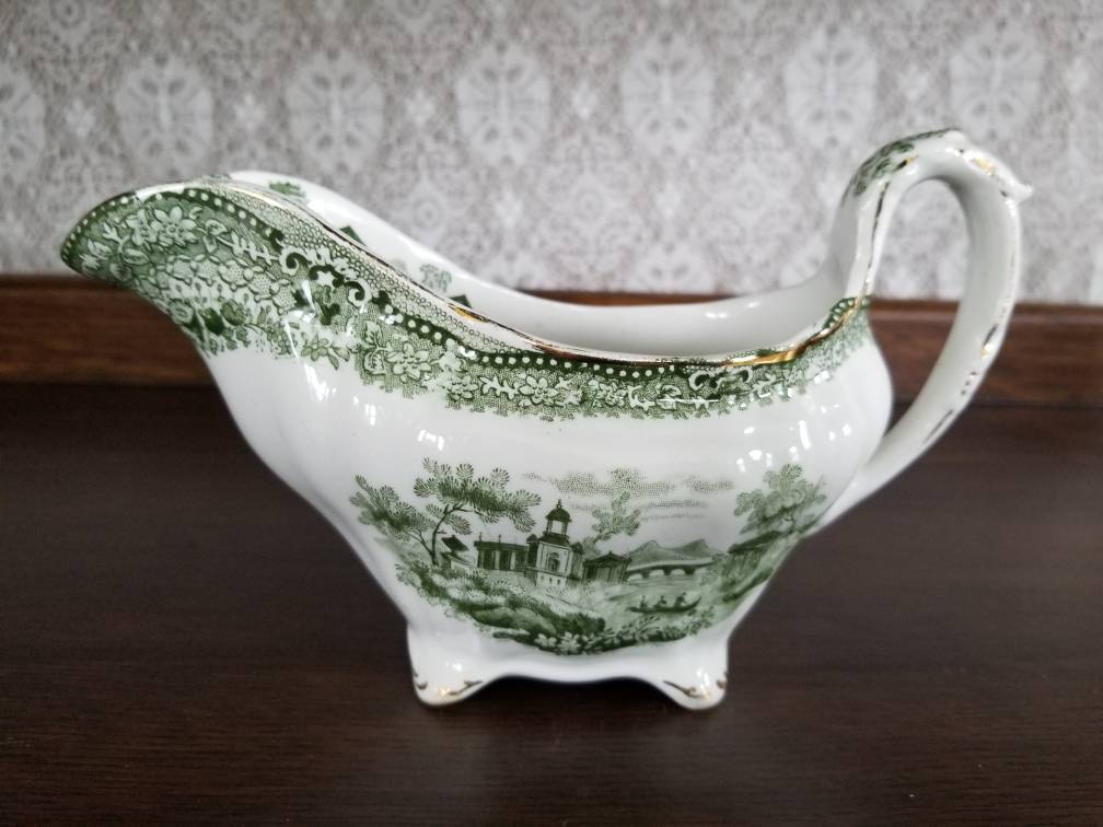 Green Transferware Gravy Boat Serving Dish Gravy Dish Sauce Etsy