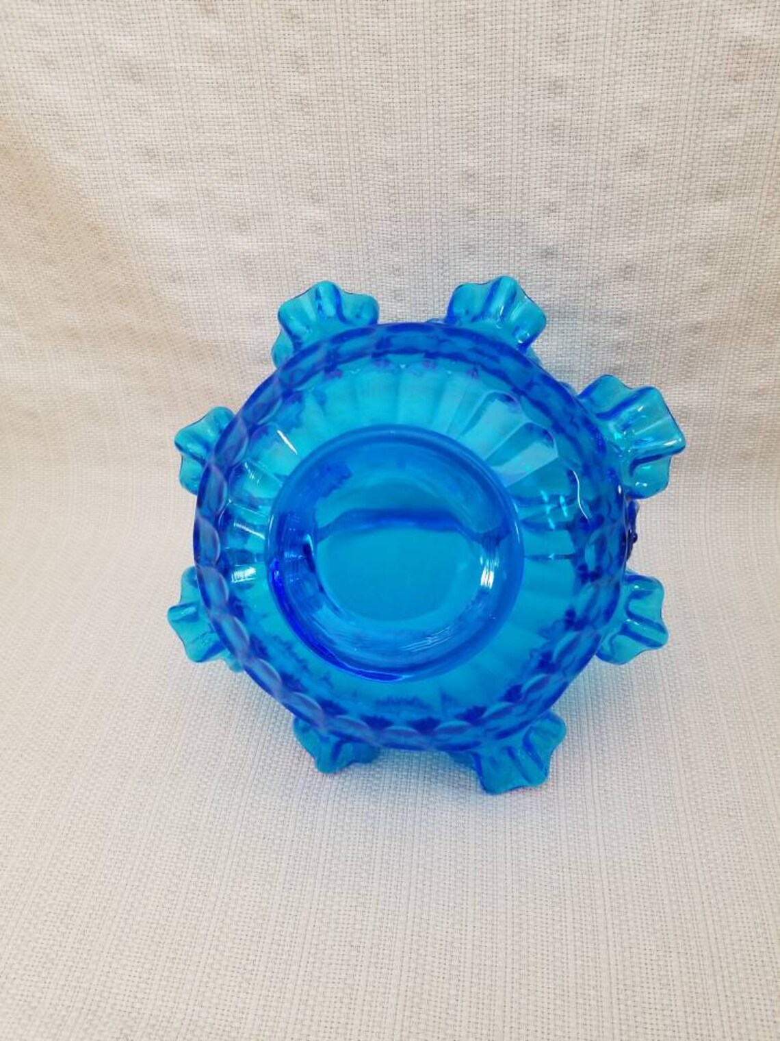 Blue Fenton Glass Basket 8 Thumbprint Pattern Vintage Etsy