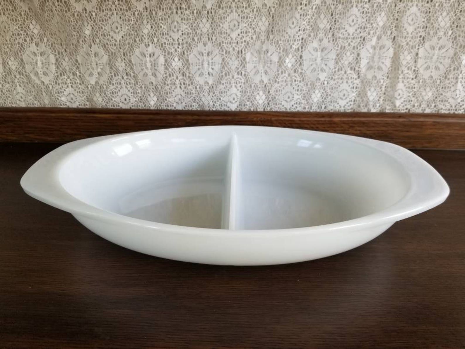 White Pyrex Casserole Dish Split Milk Glass Serving Dish Etsy