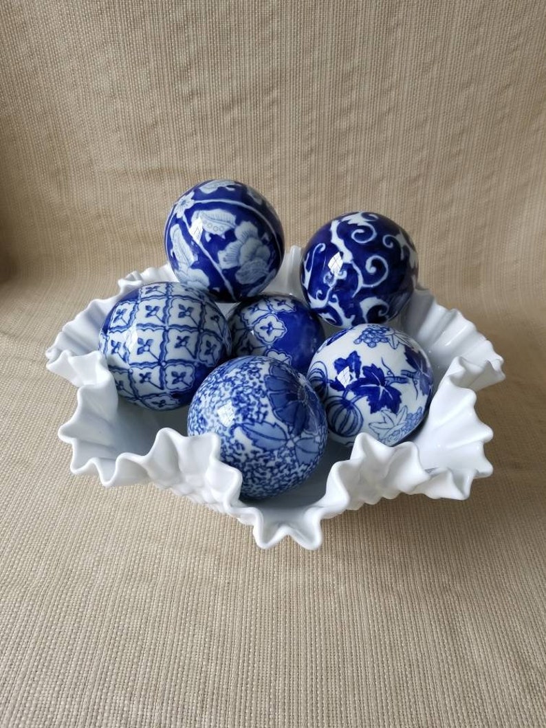 Blue and White Porcelain Carpet Balls Cobalt Blue Home Decor Etsy