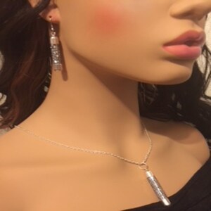 Silver Glitter Tube Earrings and Necklace Set Capsule Pill Shape Earrings Sparkling Bullet Shape Set