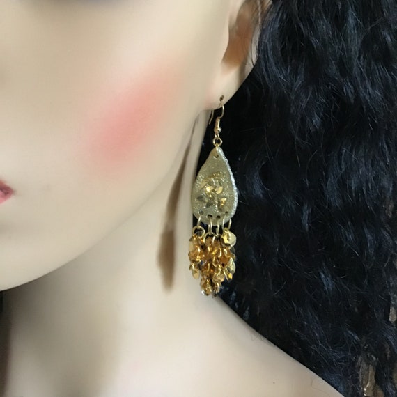 Gold Chandelier Sequins Earrings Evening Gown Earrings Gold