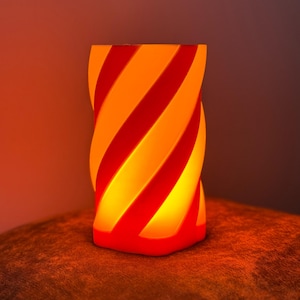 Spiral Table Lamp in Orange and White with USB LED Light, Sculptural Accent for Cosy Interiors, Creative Workspaces and Mood Lighting