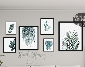 Downloadable Prints | Set of 6 Watercolor Botanical Prints | Printable Kitchen Dining Room Living Room Wall Art Decor | Instant Artwork