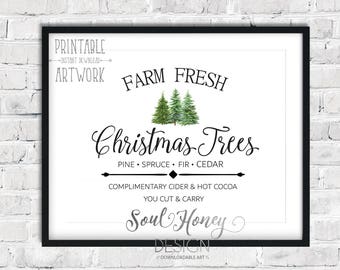 Downloadable Prints | Farm Fresh Christmas Trees Print | Christmas Tree Farm | Christmas Printable | Christmas Tree Sign | Christmas Decor