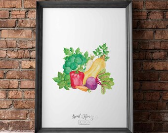 Downloadable Prints | Watercolor Vegetable Art | Food Veggie Print | Kitchen Dining Room Wall Art Decor | Farmhouse Decor | INSTANT DOWNLOAD