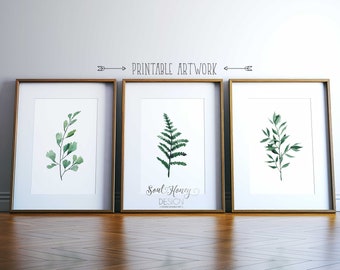 Downloadable Prints | Botanical Print Set | Set of 3 Watercolor Prints | Printable Wall Art | Instant Artwork