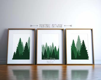 Set of 3 Pine Tree Prints | Evergreen Wall Art Decor | Printable Quotes | Downloadable Prints