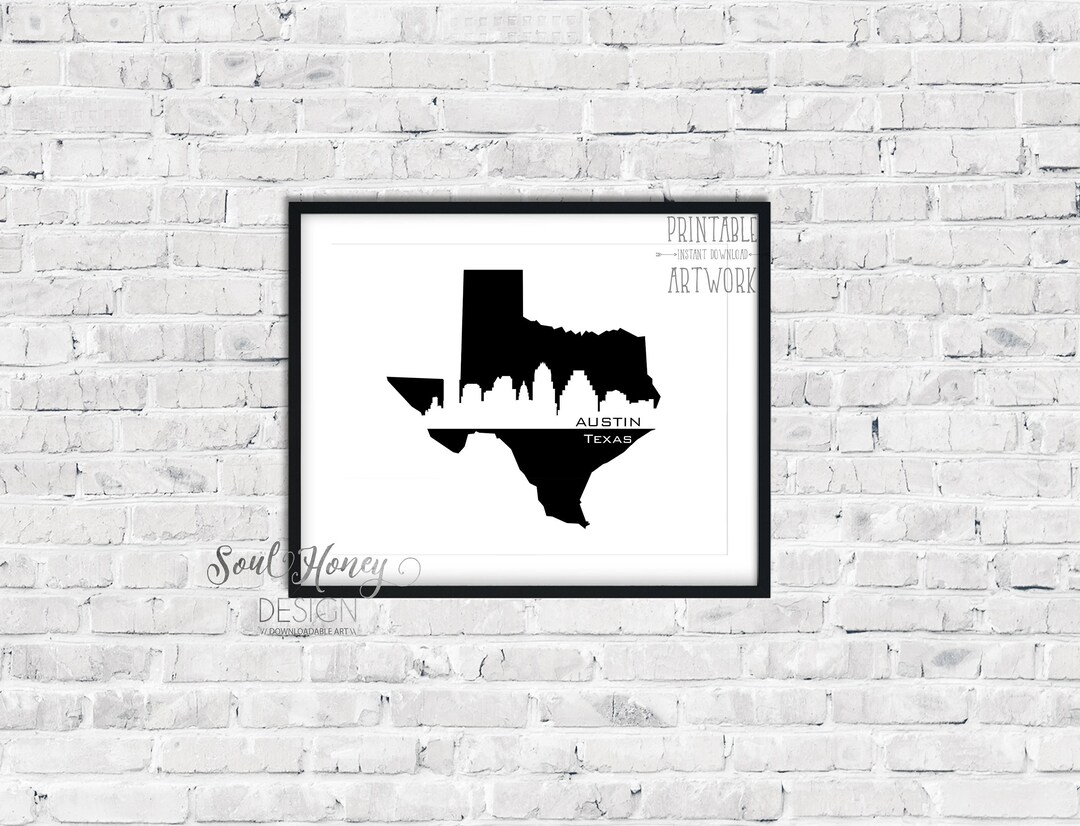 Austin Texas City Skyline Printable Wall Art Downloadable Prints State ...