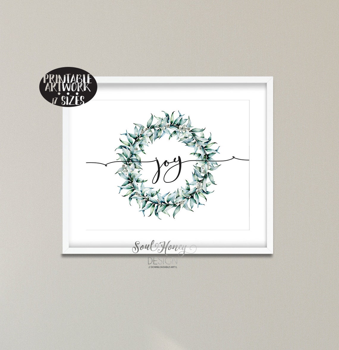 Downloadable Prints Joy Christmas Wreath Botanical Wall | Etsy