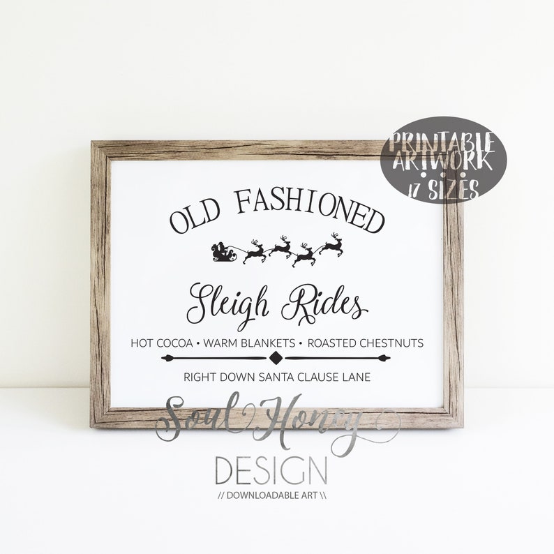 Sleigh Rides Printable Reindeer Sleigh Rides Sign Old | Etsy