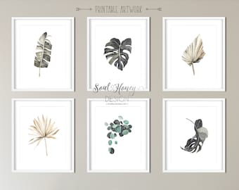 Downloadable Prints | Set of 6 Watercolor Botanical Prints | Printable Kitchen Dining Room Living Room Wall Art Decor | Instant Artwork