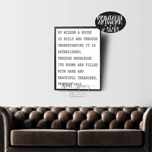 Downloadable Prints By Wisdom a House is Built Proverbs 24:3 Scripture Print Printable Wall Art Christian Scripture Art image 2