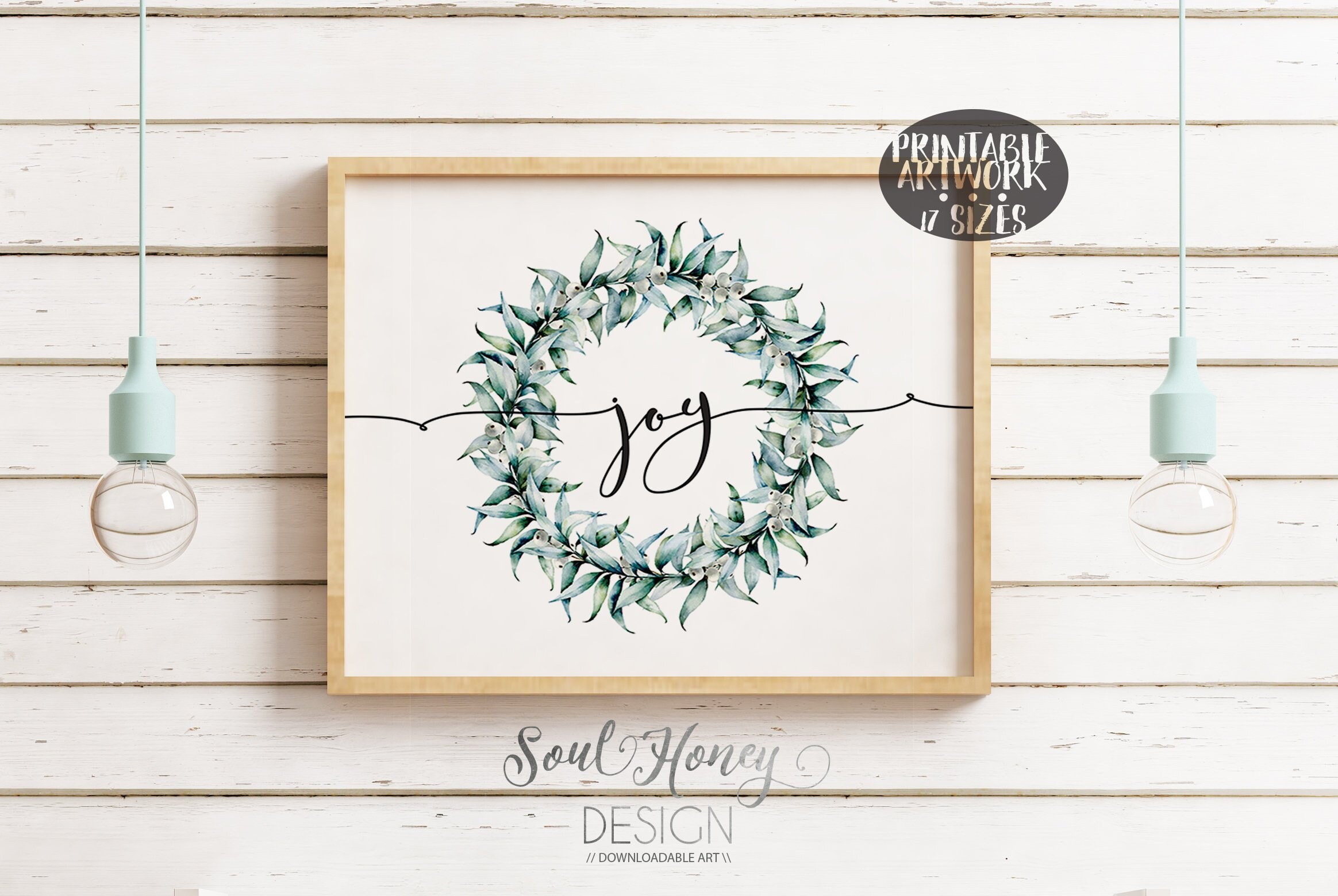 Downloadable Prints Joy Christmas Wreath Botanical Wall | Etsy