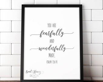 You Are Fearfully and Wonderfully Made | Psalm 139:14 | Nursery Wall Art | Bible Verse Christian Printable | Downloadable Prints