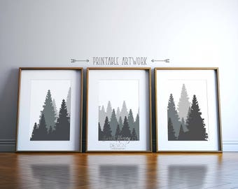 Set of 3 Pine Tree Prints | Wall Art Decor | Printable Quotes | Downloadable Prints