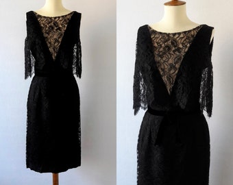 1950s Vintage Black Lace Capelet-Dress