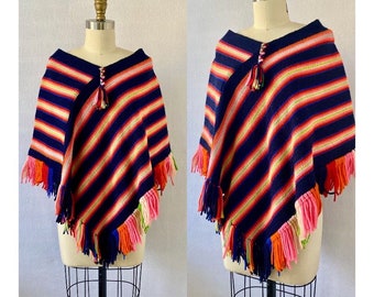 1960s Vintage Rainbow Wool Poncho