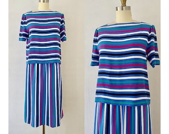 Striped Silk Skirt and Blouse Set by Silk Studio