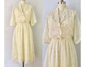 1970s Vintage garza-cotone Boho Dress di Lee Jordan