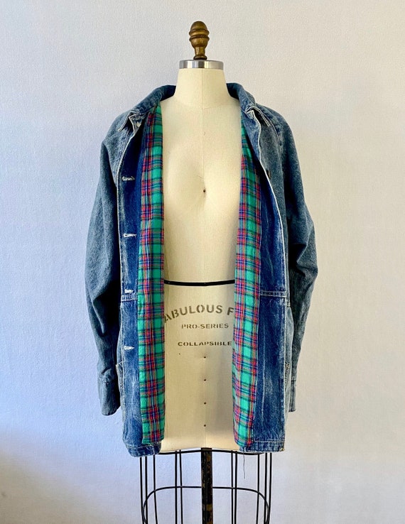 ca. 1970s-80s Denim Jacket with Plaid Flannel Lin… - image 4