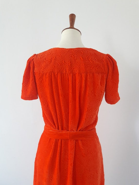 1970s Burnt-Orange Vintage Velour Dress - image 7