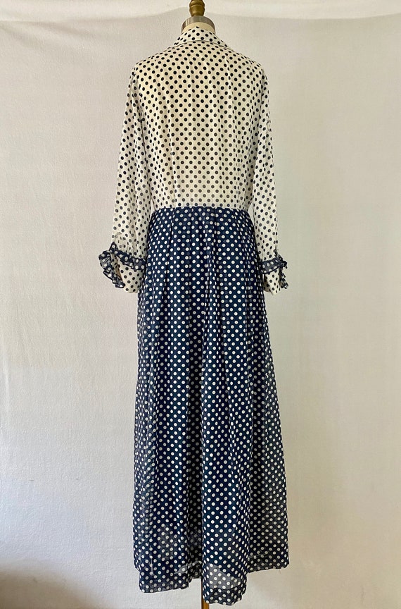 70's Mock Neck Pleated Polka Dot Dress by Hob Nobber