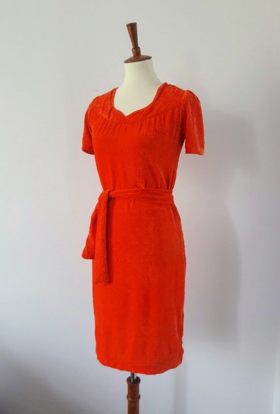 1970s Burnt-Orange Vintage Velour Dress - image 3