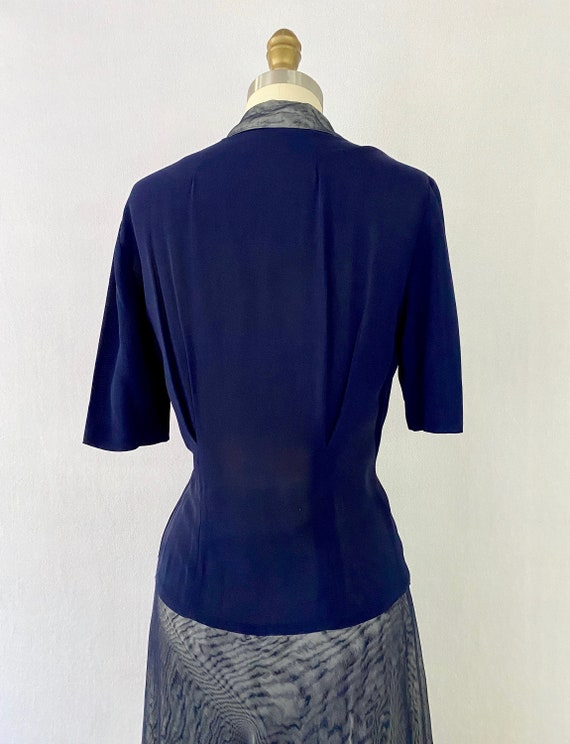 1940s Navy Blue Vintage Flared Midi-Dress - image 10