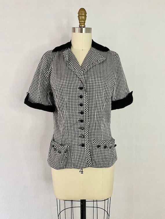 1940s Black and White Gingham Skirt and Blouse Set - image 10