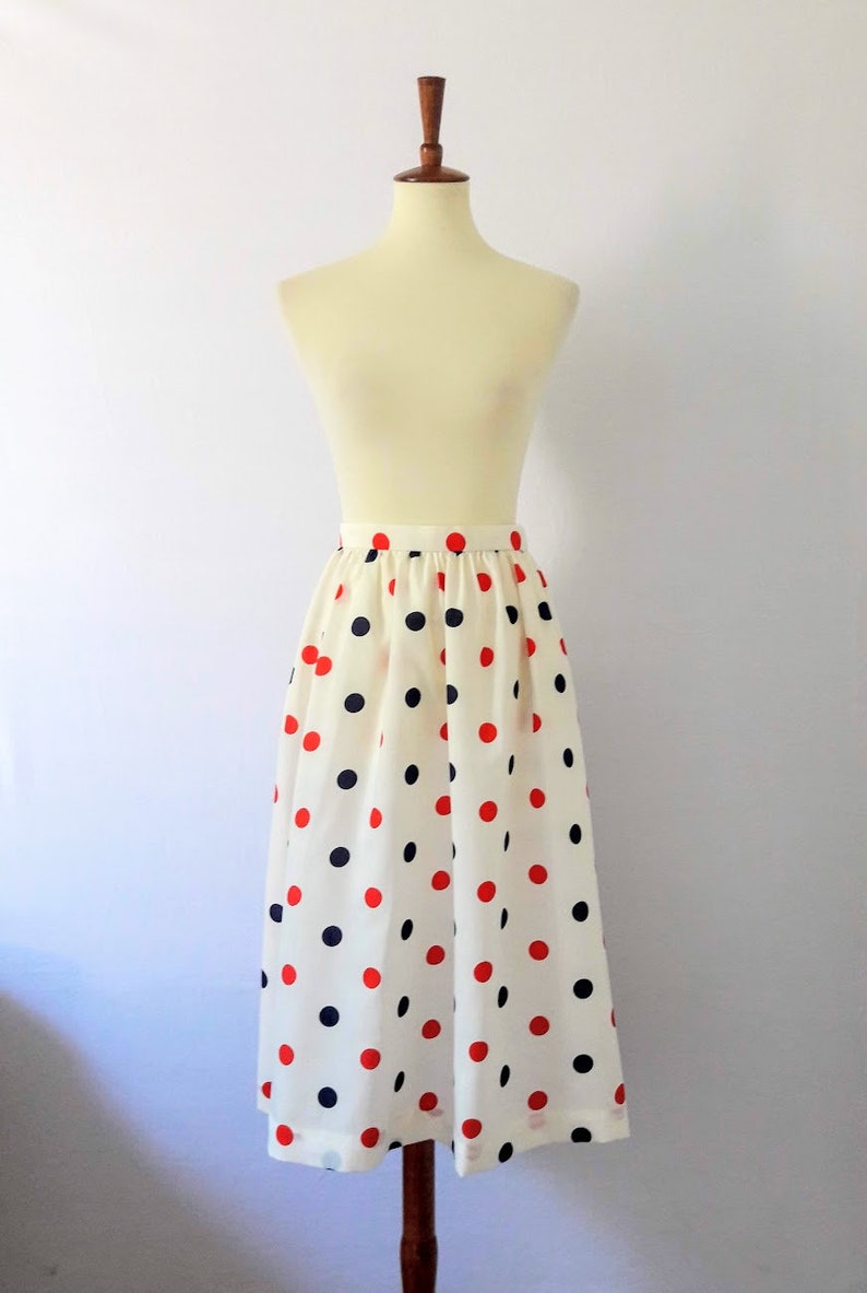 1980s Vintage Polka Dot Midi-Skirt / Dead-Stock Vintage image 2