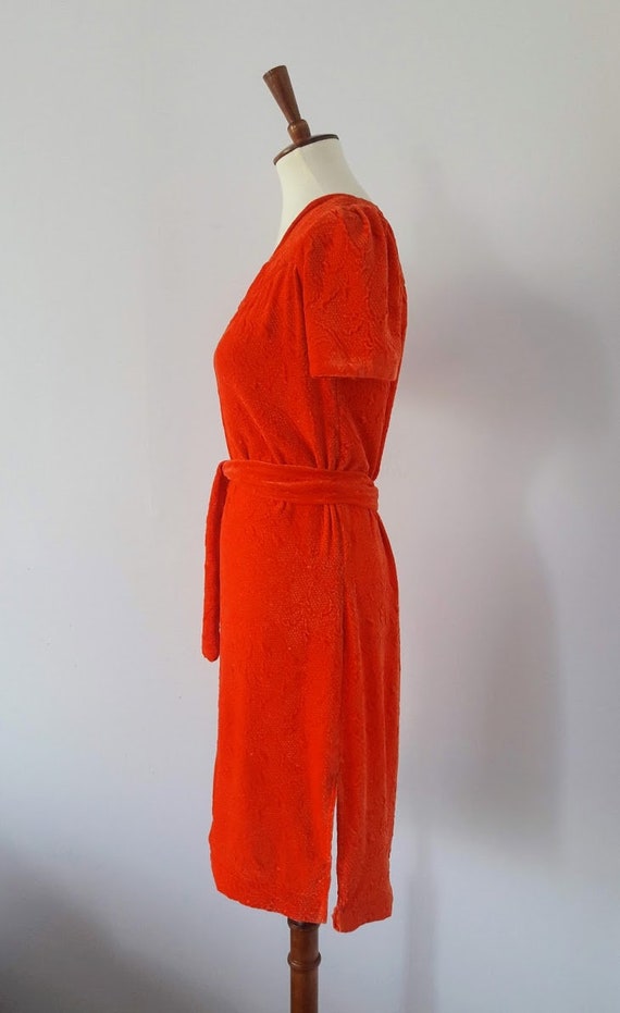 1970s Burnt-Orange Vintage Velour Dress - image 6