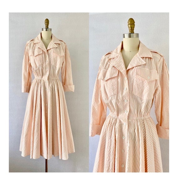 1980s Vintage Shirt-Dress with Flared Skirt by Act I New York