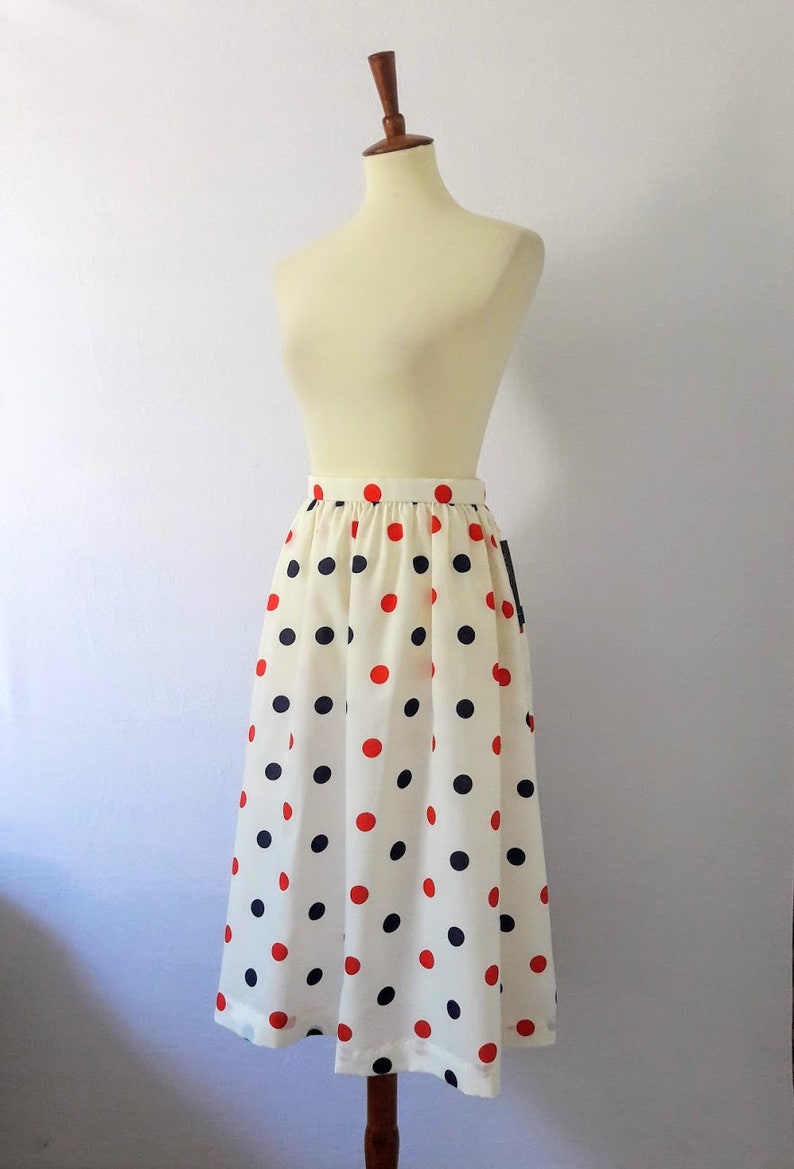 1980s Vintage Polka Dot Midi-Skirt / Dead-Stock Vintage image 4