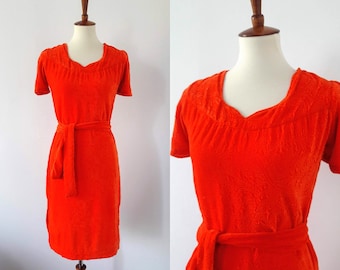1970s Burnt-Orange Vintage Velour Dress