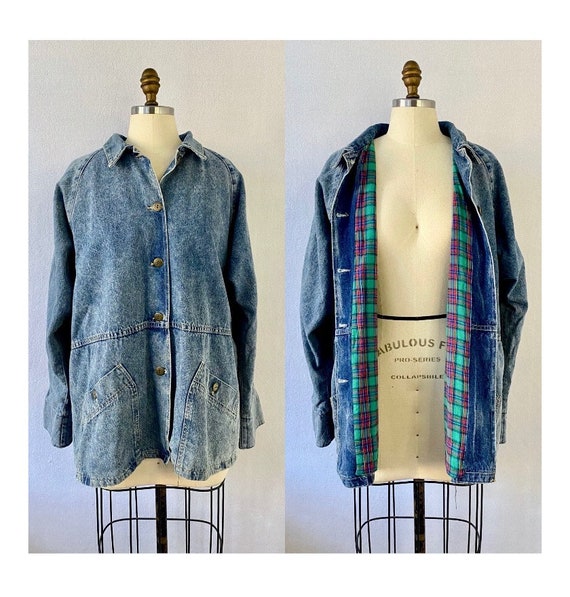 ca. 1970s-80s Denim Jacket with Plaid Flannel Lin… - image 1