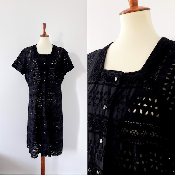 1950s Vintage Black Button-Up Dress