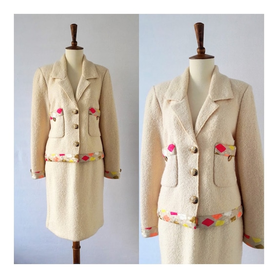 Vintage Wool Skirt-Suit with Silk Trim / Adolfo N