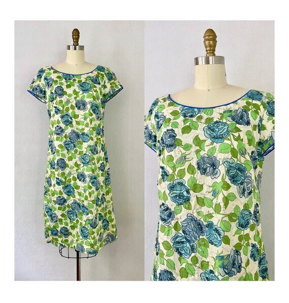 1960s Vintage Rose Print Shift-Dress by Milton Sau