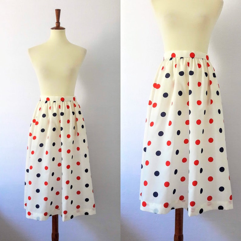 1980s Vintage Polka Dot Midi-Skirt / Dead-Stock Vintage image 1