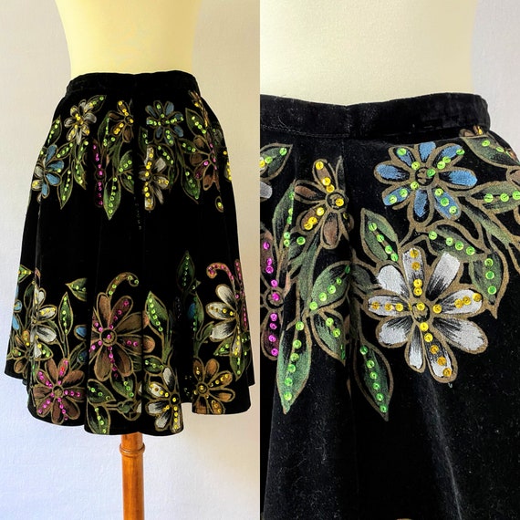 Vintage Painted Velvet Mexican Circle Skirt