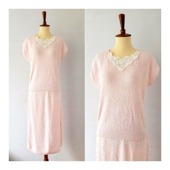 1970s Vintage Knit Skirt and Top Set
