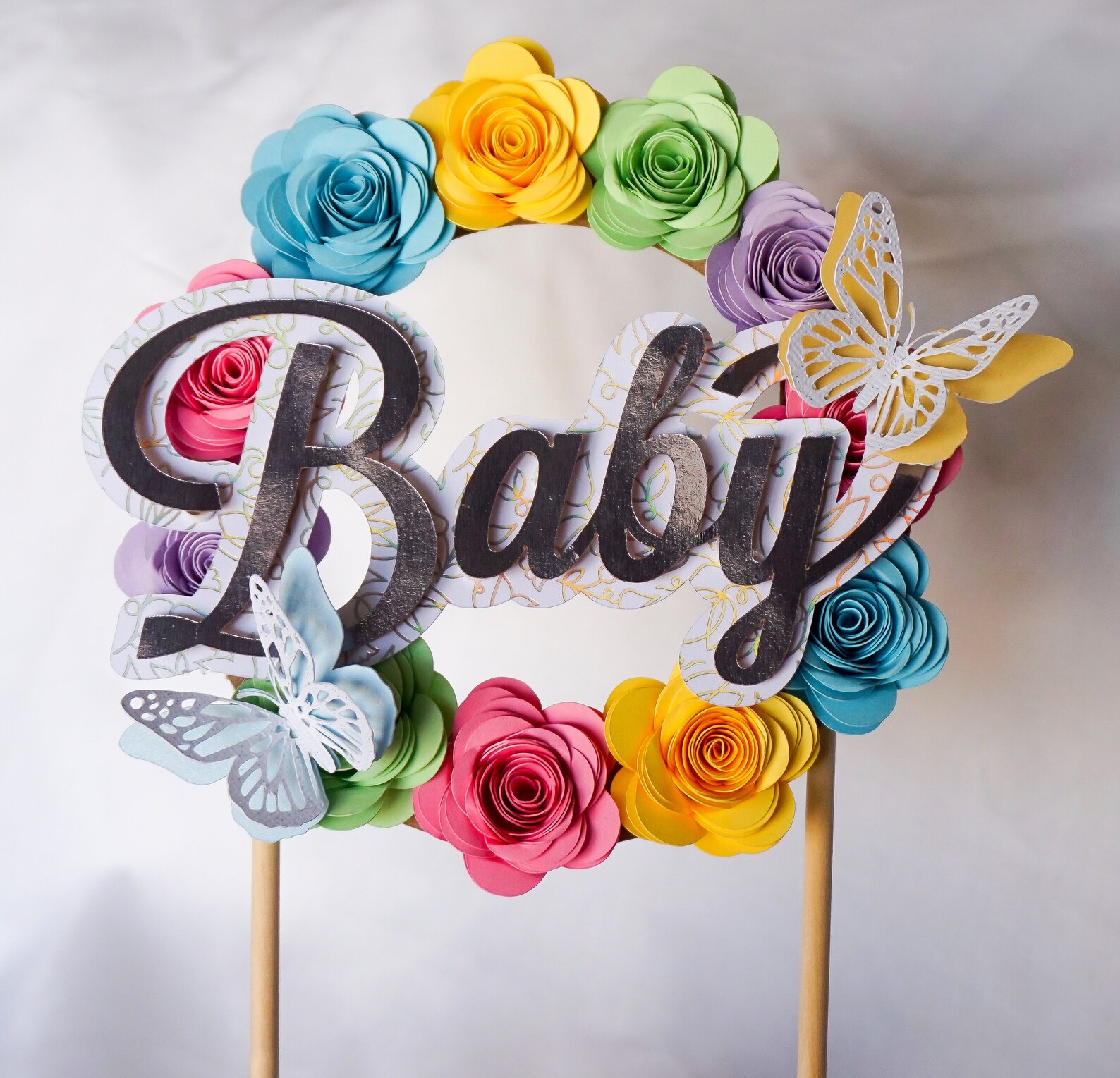 Flower Cake Topper/butterfly Cake Topper/baby Shower Etsy