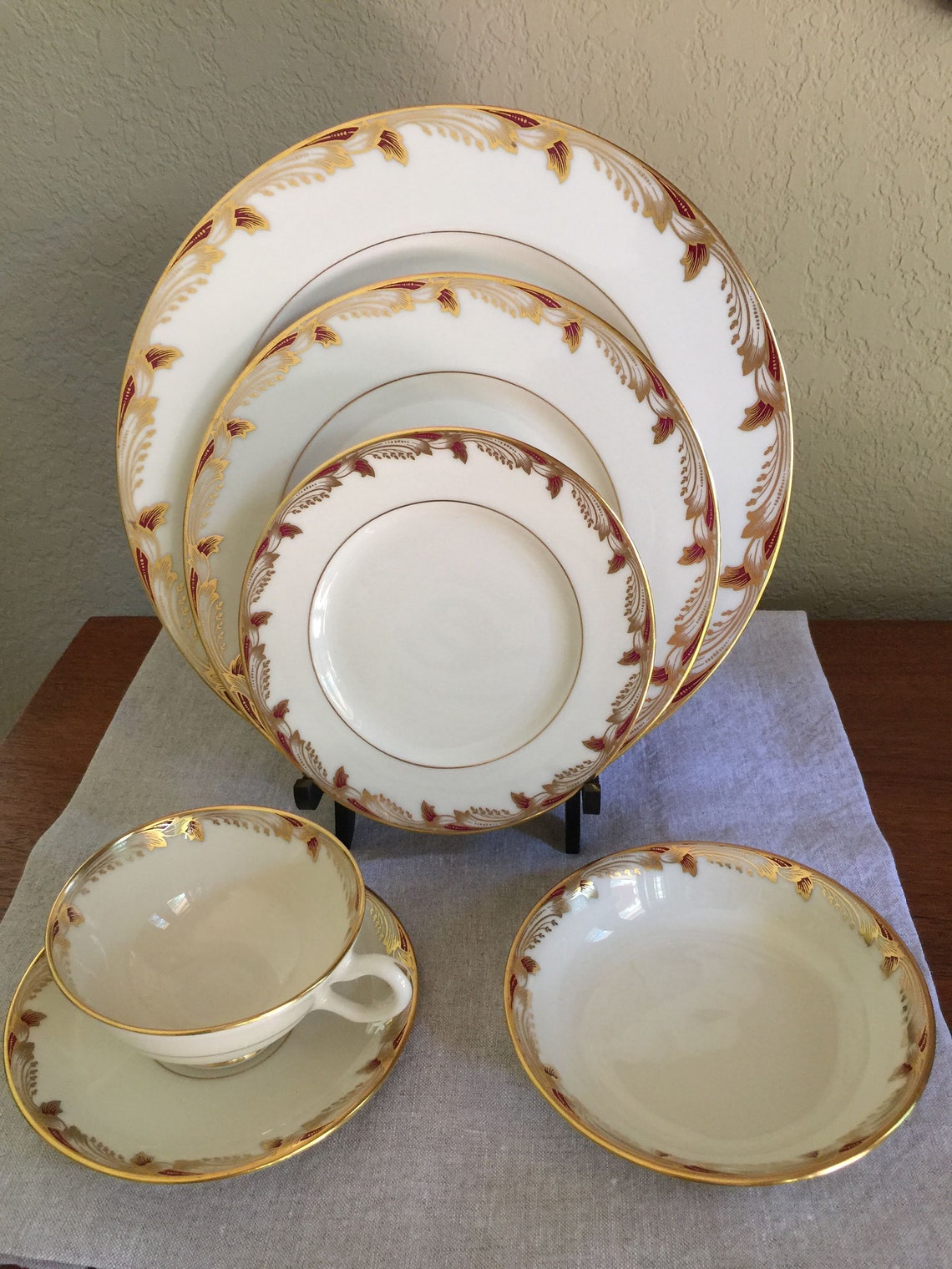 Vintage Lenox Porcelain China Essex Pattern Maroon smooth Etsy