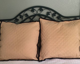 Vintage Ralph Lauren Charleston Bedding - 2 Quilted Tan with Black Trim Euro Shams.  Circa 1990s