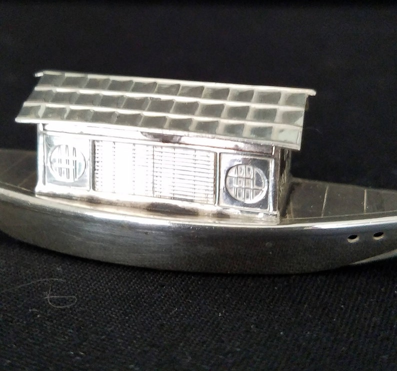 Vintage Japanese Sampan Boat Salt and Pepper Shakers Sterling Silver 950