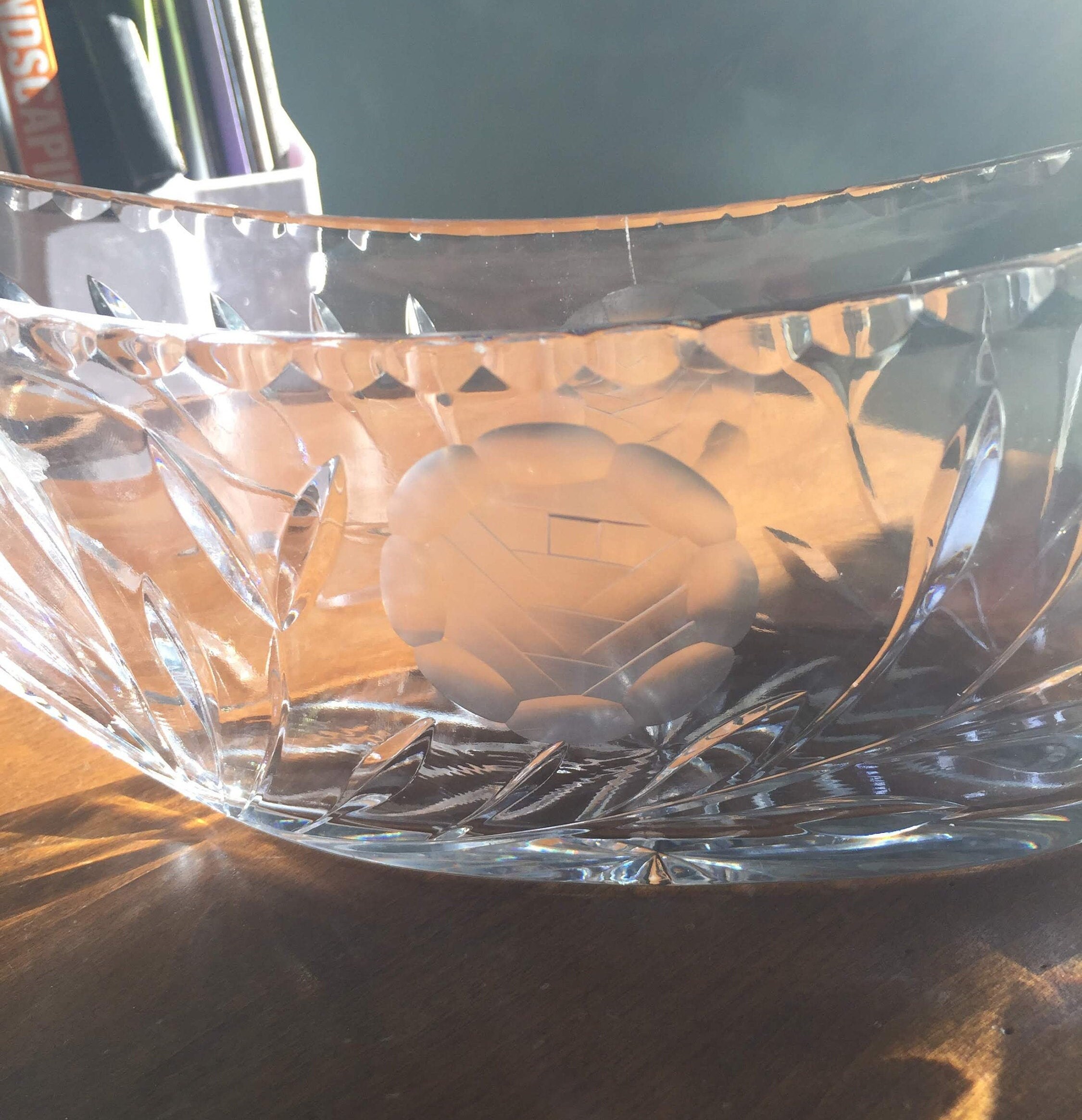 Vintage Etched and Cut Crystal Boat Shaped Vase Circa Etsy