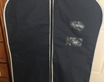 Vintage Garment Bag- Lightweight - With ID window and See Thru Window.  Blue.
