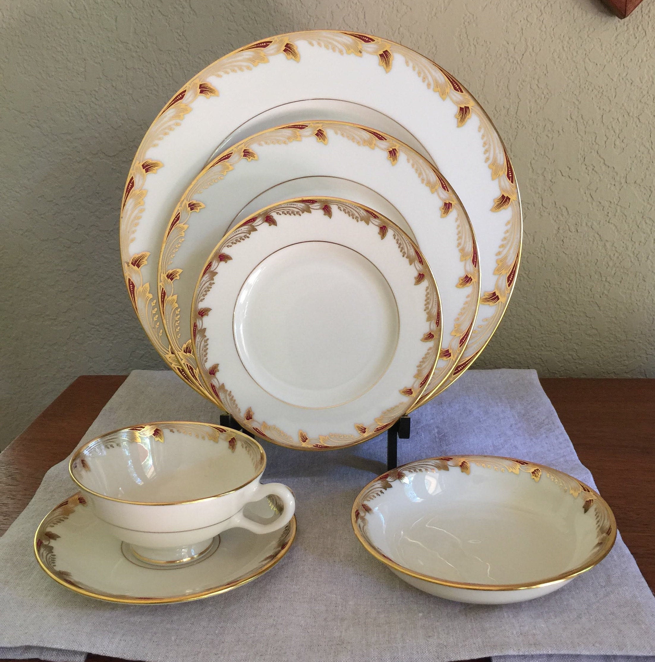 Vintage Lenox Porcelain China Essex Pattern Maroon Smooth Etsy