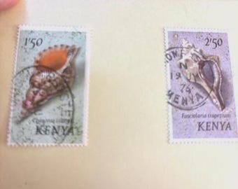 Set of 8 1976  Kenya, Africa shell Stamps.  Includes 5c, 10c, 15c, 20c, 25c, 30c, 1'50, and 2'50.   Used.  Excellent condition.